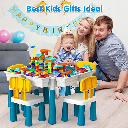 OCATO Kids Activity Table Toddlers Kids Table and Chair Set with 152Pcs Large Marble Run Building Blocks All in One Kid Play Water Tables Sand Tables, STEM Toys for Boys Girls 3 4 5 6 Year Old