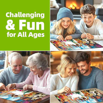 Blueforest 1000 Piece Jigsaw Puzzle for Adults, Cute Cartoon Dogs in City Street, Fun Unique Adult Puzzles for Relaxation & Family Activity 27.5x19.7 Inch