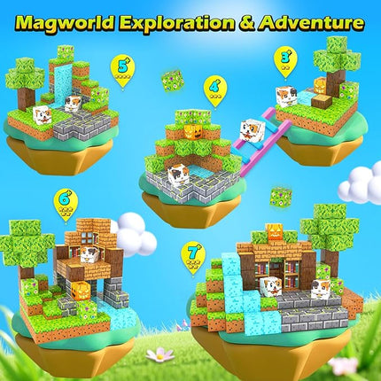 Magnetic Blocks - 100PCS Build Mine Magworld Forest Cottage Set, Kids Building Toys for Boys Girls Age 3-5 4-8 5-7, Construction Craft Sensory Toys Birthday Gifts for 3+ Years Old