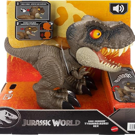 Mattel Jurassic World Roar Command Tyrannosaurus Rex Dinosaur Figure Toy, Record and Play Dino Speak T-Rex, Tail-Activated Attack & Roar