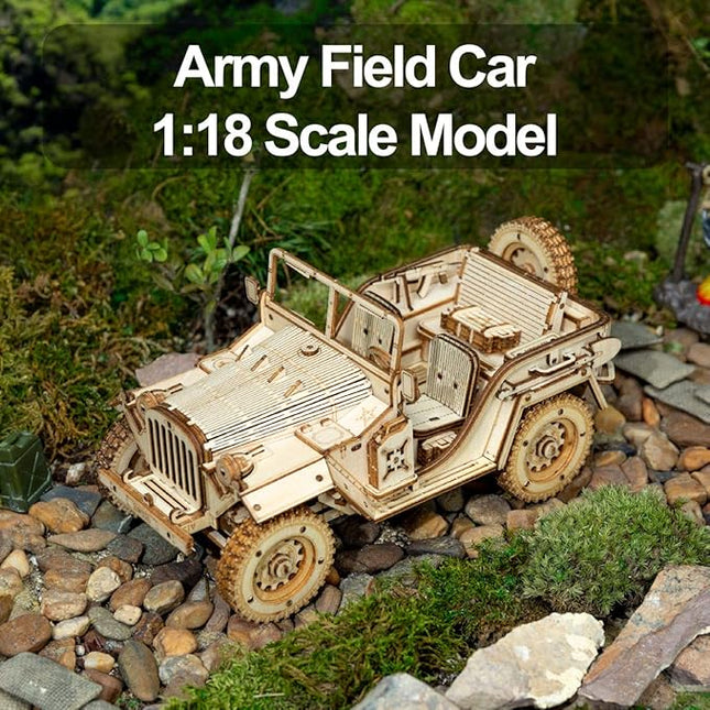 ROKR 3D Wooden Puzzle for Adults-Mechanical Car Model Kits-Brain Teaser Puzzles-Vehicle Building Kits-Unique Gift for Kids on Birthday/Christmas Day(1:18 Scale)(MC701-Army Field Car)