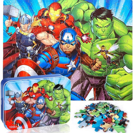 LELEMON Puzzles for Kids Ages 4-8,100 Piece Puzzles for Kids in a Metal Box, Educational Kids Puzzles Jigsaw Puzzles 100 Piece Puzzle Games Puzzle Toys Childrens Puzzles for Girls and Boys