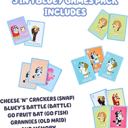Bluey 5-in-1 Card Game Set, Jumbo-Sized 53-Deck Toddler Game, Multi-Color Interactive Play Card Games for Kids of Ages 3+