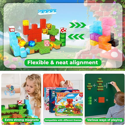 Goody King 200pcs Magnetic Blocks with Light Blocks, Educational Sensory Magnet Toy Gift, STEM Montessori Building Set for Kids Ages 3+, Creative Magnetic Cubes Construction Playset