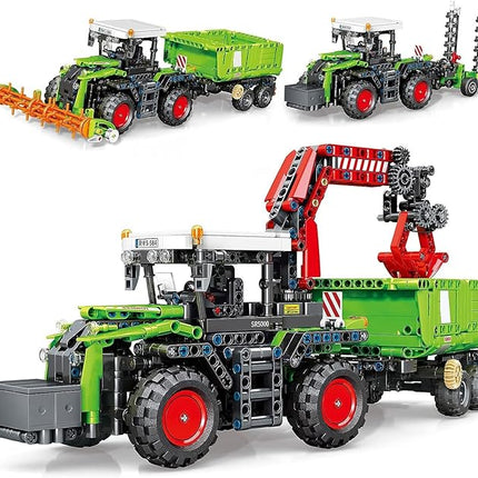 City Construction 3 in 1 Tractor Harvester Building Block Kits, Truck Farm Construction Vehicles Set Toys for Adults and Boys Girls 8-12(1481 Pieces)