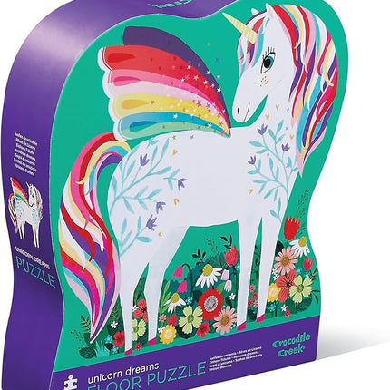 Crocodile Creek 36-Piece Jigsaw Floor Puzzle - Fun Floor Puzzles for Kids Ages 3-5 - Heavy-Duty Shaped Box for Storage - Unicorn Dreams - 24" W x 18" H Finished