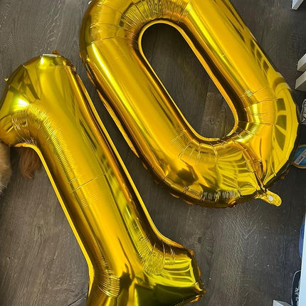 Smlpuame 40 inch Number Balloon 0-9 Gold Large Number 10 Balloons,Digital Balloons for Birthday Party Celebration Decorations Supplies, Helium Foil Number Balloons for Wedding Anniversary