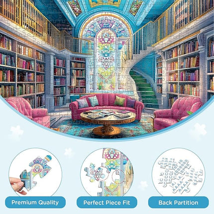 500 Piece Puzzle for Adults, Unique Bookstore Puzzles for Adults 500 Pieces, Colorful Library Bookshelf Jigsaw Puzzles 500 Pieces, Family Challenging Puzzle Game Great Gift Idea 20.5 * 15 in
