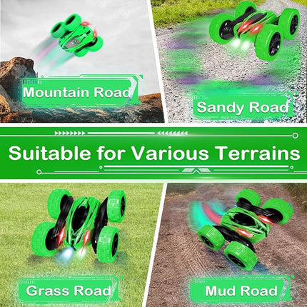 FREE TO FLY Remote Control Car for Boys 8-12: 2.4Ghz Electric Rechargeable Race Stunt Cars Double Sided 360 Rolling Rotating Rotation with Led Headlights