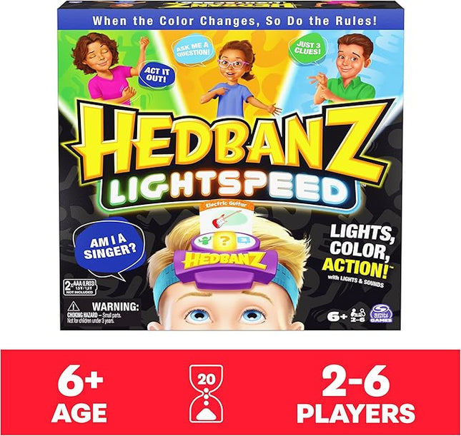 Spin Master Games, Hedbanz Lightspeed with Lights & Sounds, Classic Hedbanz with an Electronic Twist, 2-6 Players, Kids Games, Games for Family Night, for Ages 6 & Up