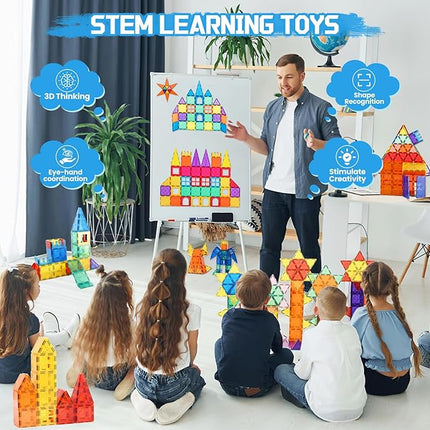 Magnetic Tiles - 100 Pieces Magnetic Blocks for Kids, Magnet Tiles Building Blocks Set, Construction STEM Magnet Toys Gift for Kids, Boys and Girls 3 4 5 6 7 8+ Year Old