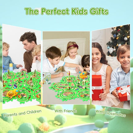 10Pcs Puzzle Racer Kids Car Track Set for Toddlers Boys, Race Tracks for Kids Ages 3-8, Puzzle Track Car Play Set, Educational Puzzles Cars Toys for 3 4 5 6 Year Old Boys (Snail)