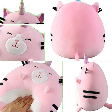 Marsjoy 8" Pink Caticorn Plush Pillow Toy Squishy Stuffed Animal Plushie Cute Cat Unicorn Huggable Toy Kawaii Soft Cushion for Girl Kid Birthdays Christmas