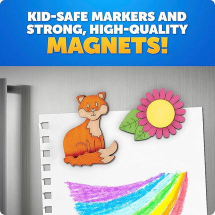 Blue Marble Wooden Magnet Craft Kit - Create & Paint 15 Nature-Themed Magnets with 8 Watercolor Pens, Magnet Art Kit, DIY Magnets for Kids, Magnet Arts and Crafts, Magnet Painting Kit for Kids