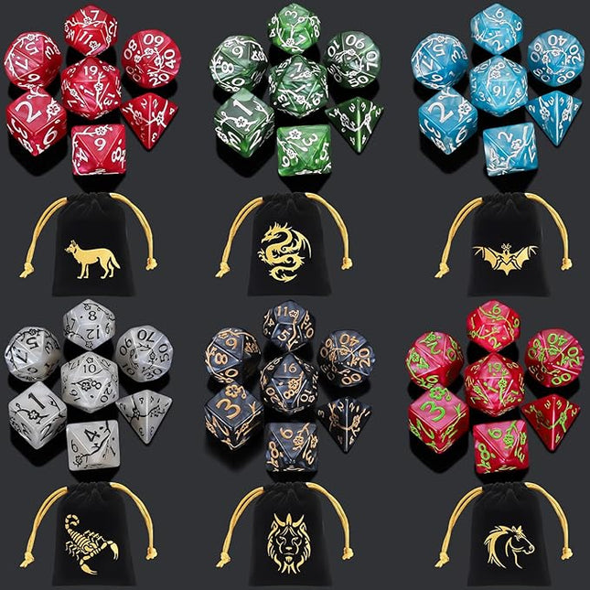 CiaraQ Polyhedral Dice Set - DND Role Playing Dice for Dungeons and Dragons RPG Table Games, Multi-Color, 42pcs