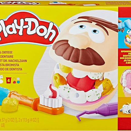 Play-Doh Drill 'n Fill Dentist Toy for Kids 3 Years and Up with Cavity and Metallic Colored Modeling Compound, 10 Tools, 6 Total Cans, 2 Ounces Each, Non-Toxic, Assorted Colors