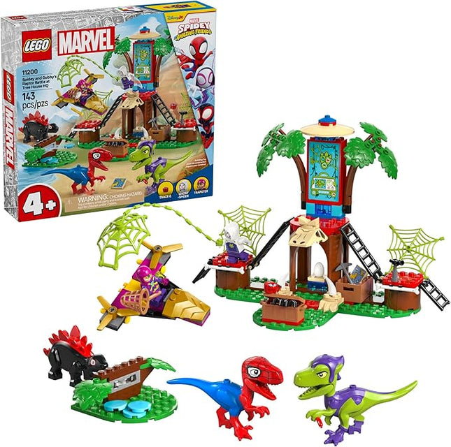 LEGO Marvel Spidey and His Amazing Friends Spidey and Gobby's Raptor Battle at Tree House HQ - Dinosaur Building Toy for Kids, Boys and Girls, Ages 4+ - Preschool Pretend Play Set - Gift Idea - 11200