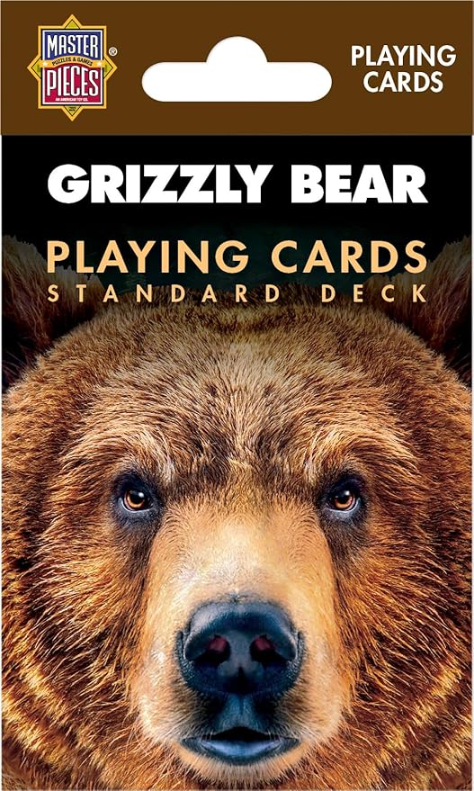 Masterpieces Grizzly Bear Playing Cards Deck - Animal Themed Standard 54 Card Deck, Unique Grizzly Bear Face Cards & Jokers, Retro Style, for Families & Adults