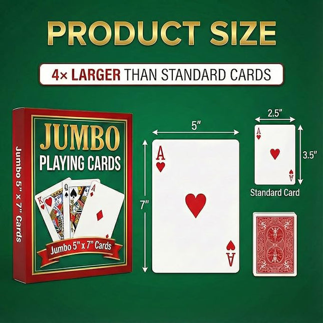 Bedwina Giant Jumbo Playing Cards, Large Print Playing Cards for Seniors, Kids, Adults - Funny Deck of Professional Poker Giant Card Games, Casino Theme Party Decorations, Low Vision Gift - 5X7 Inch