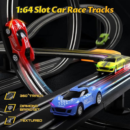 23 FT Powered Electric Race Track Set with Loop, Turns and Crossover - Includes 4 Slot Cars - Toys & Gifts for Boys Age 4-8