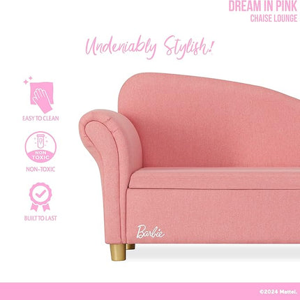 Evolur Barbie Dream in Pink Chaise Lounge, Wrapped in Soft & Durable Linen Upholstery, Ample Storage Below The seat, Comfortable Rolled arm Rest with Stylish Raised Back Rest