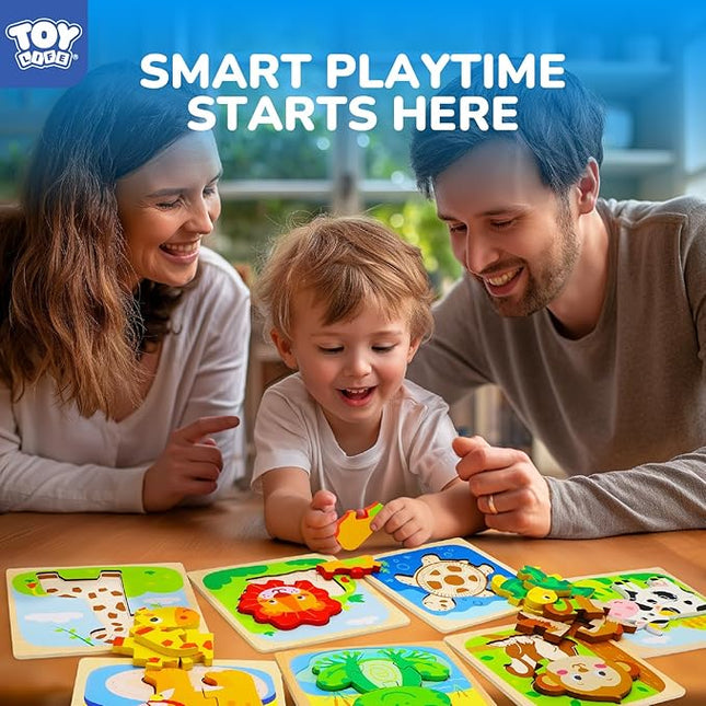 TOY Life Wooden Puzzles for Toddlers 2-4, Montessori Toys for 1 2 3 Year Old Boys Girls, Animals Puzzles Educational Learning Toys 2 Year Old, Birthdays Gifts Toy for 2 Year Old Girl Boy
