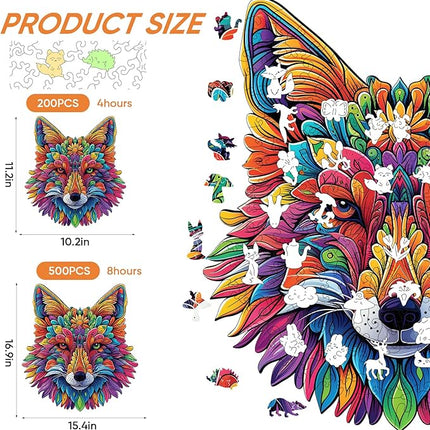 Wooden Puzzles 500 Pieces, Wolf Royal Animal Puzzles for Adults, Unique Shape Animal Adult Puzzles, Irregular Wood Puzzles Best Gift for Adults and Kids Family Game (15.4x17 in)