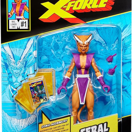 Marvel Legends Series Feral, X-Force #1 (1991) and X-Men Comics-Inspired Collectible 6-Inch Scale Action Figure with Character-Sized Comic Accessory