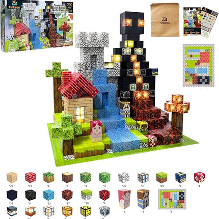 200 PCS Magnetic Building Blocks–STEM Educational Magnet Cube Set with 15 LED Light-Up Blocks (Replaceable Battery)&Foldable Magnetic Board,Creative Construction Toy Gift for Kids (Boys&Girls Ages 3+)