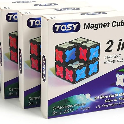 TOSY Magnet Cube 2x2 - 8 Blocks, 2 in 1 Toy: 2x2x2 Puzzle Cube and Customizable Infinity Cube, Glowing, UV Flashlight, Fidget/STEM/STEAM Magnet Tiles Birthday Gift for Kids/Teens/Adults, 4-Pack