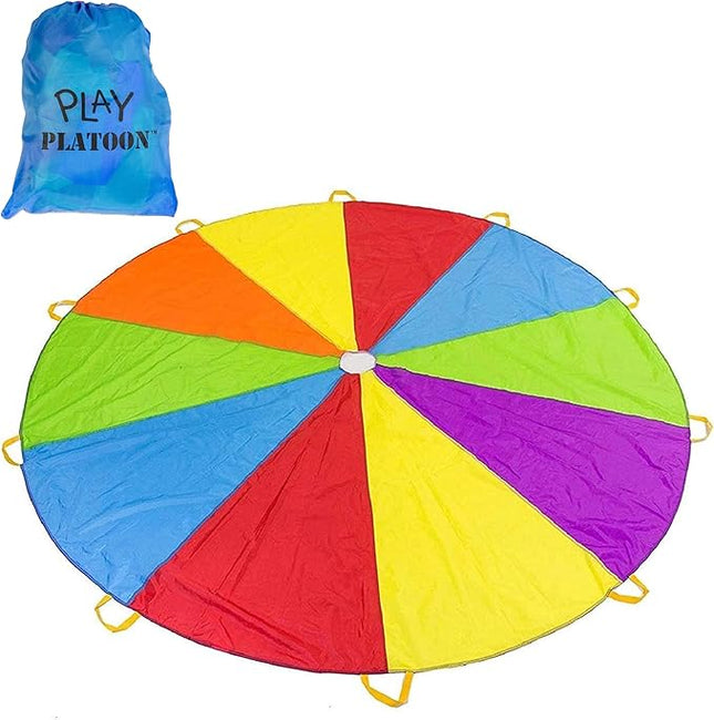 Play Platoon Rainbow Parachute Toy for Kids, 24 ft Play Parachute Game for Kids with 16 Handles, PE Equipment for Elementary School Gym Class, Backyard/Indoor Equipment