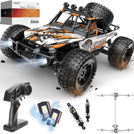 DEERC 1:10 Scale RC Monster Truck for Adults & Boys, 48KM/H Speed 4X4 Hobby RC Car with Lights, 2 Rechargeable Batteries, 2.4 GHz All Terrain Remote Control Car Toys for 30mins Fun