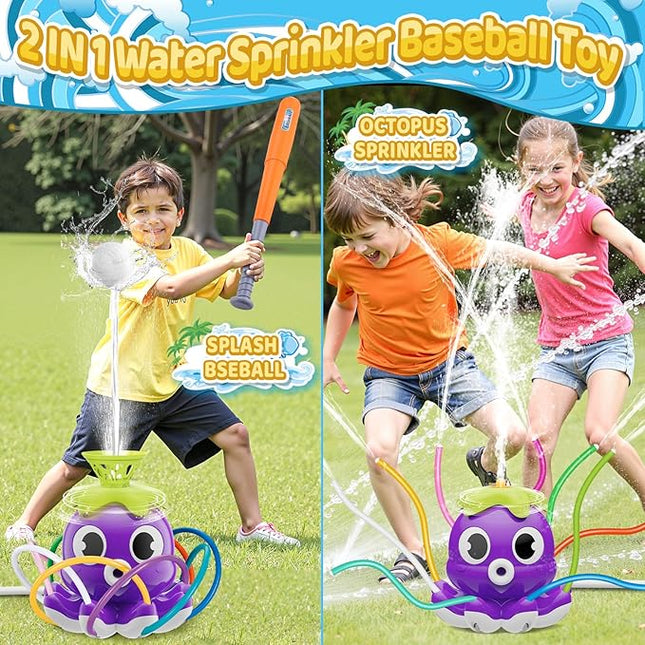 Water Sprinkler Baseball Toy for Kids Outdoor Play Toys- Summer Outside Toys Backyard Lawn Games - Attaches to Garden Hose Splashing Fun Toys Spray Water Baseball for 3 4 5 6 7 8 Year Old Boys Girls