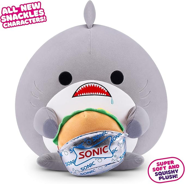 Snackles Series 2 8-inch by ZURU Cuddly Squishy Comfort 8-inch Plush with Licensed Snack Brand Accessory (Shark&Sonic Burger)