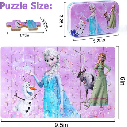 LELEMON Pretty Girl Puzzles for Kids Ages 4-6, Snowman 60 Piece Puzzles for Kids Ages 3-5,Children Jigsaw Puzzles in a Metal Box,Educational Learning Puzzle Toys for Girls and Boys