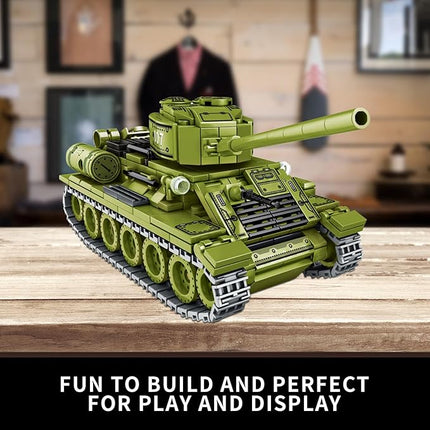 WW2 2 in 1 Army Tank Building Blocks Kit Create a German 38T & a Soviet T-34 Tank Military Toy Sets Birthday for Age 6+ Children Teens Adults 1008 Pieces