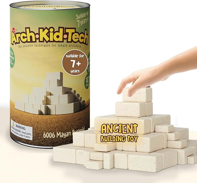 Taksa Toys Arch-Kid-Tech Ancient Mayan Pyramid Architecture STEM Building Blocks - 102-Piece Educational & Stackable Learning Set for Kids, Indoor Architectural Kit - Montessori Toys for 7+ Years Old