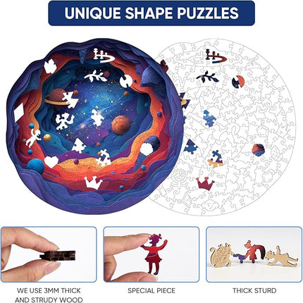Space Wood Puzzle Adults - 199 Pcs Wooden Galaxy Jigsaw Puzzles for Adult, Stress Relief Planet Creative Game, Fun Family Night Activity, Home Decorative Gift, 11.2x11.1 in