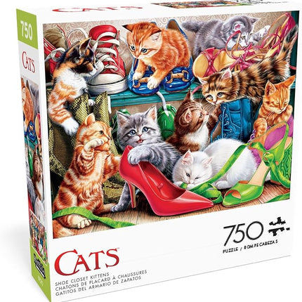 Buffalo Games - Shoe Closet Kittens - 750 Piece Jigsaw Puzzle for Adults -Challenging Puzzle Perfect for Game Nights - Finished Size is 24 x 18