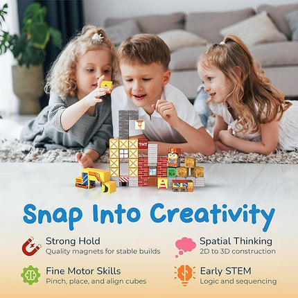 49PCS Mini Magnetic Blocks Construction Set - STEM Toddler Toys with Portable Iron Box, Travel Magnet Cubes for Kids Ages 3-8, Educational Gift for Boys & Girls