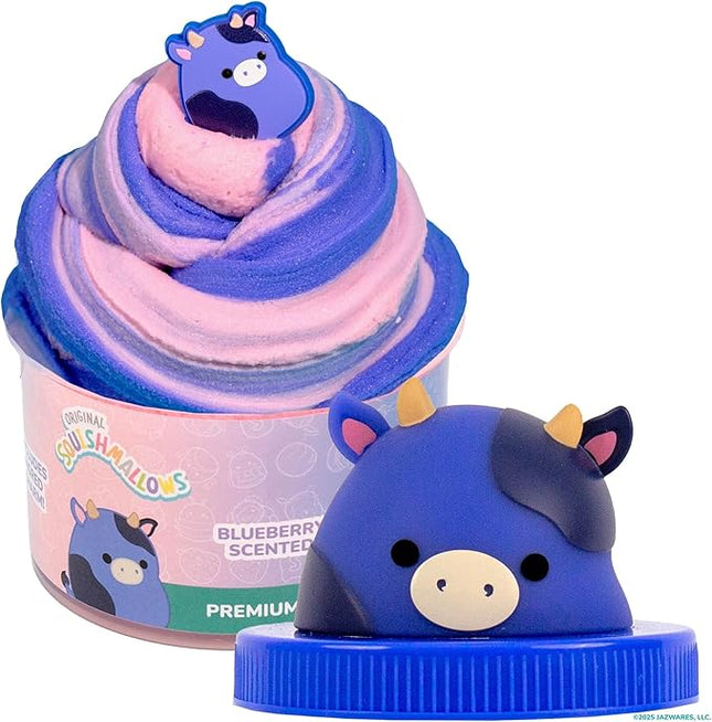 Original Squishmallows Ingrid The Cow Premium Cloud Slime, Blueberry-Scented, 8 oz., Storage Container with Figurine Topper, Rubber Charm, Goodie Bags Stuffers, Kids Party Favors, Sensory Toys