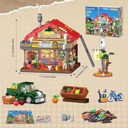 Country General Store Building Set for Adults with Lights, 1709 PCS Vintage Shop House Construction Building Block Kit, Home Decor Cabin Architecture Model for Women Men Teens Boys Girls 12+