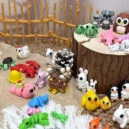 102 Pcs Mini Random 3D Printed Animal Figurines Set, Flexible Articulated Fidget Toys,Surprise 3D Printed Animals Cute Desk Decor, Party Favors, Classroom Rewards(52 Large 50 Small)