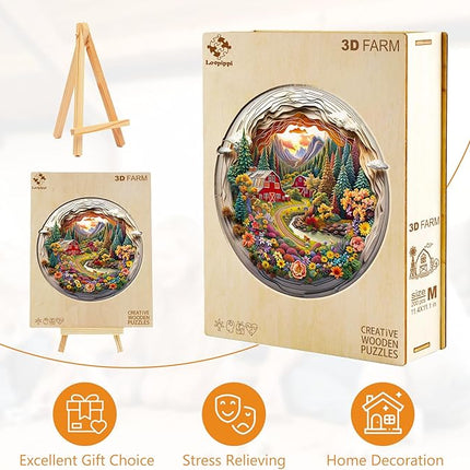Wooden Puzzles for Adults, Wooden Jigsaw Puzzles for Adults Kids, 3D Farm Unique Shaped Wood Puzzles Adult, Creative Birthday Gifts for Friends Family Game, Home Decor (8.5 * 8.3in 100pcs)