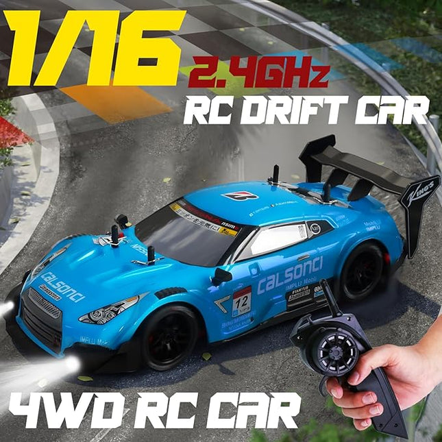 Remote Control Car RC Drift Car 1:16 Scale 4WD RC Vehicle with LED Lights 2.4GHz 30km/h RTR High Speed Racing Sport Toy for Adults Boys Girls Kids Gift 2Pcs Rechargeable Battery
