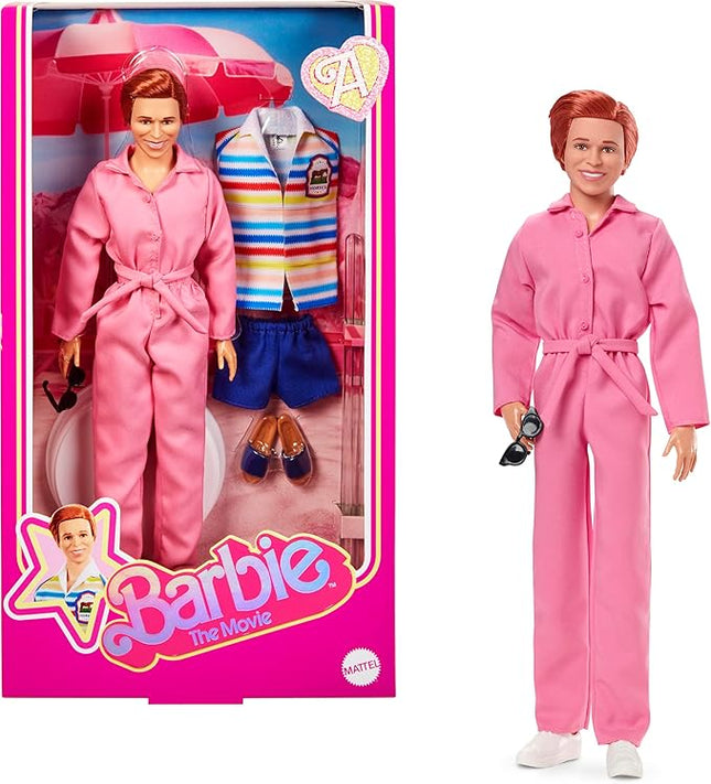 Barbie The Movie Allan Collectible Doll, Michael Cera as Allan with 2 Removable Movie Fashions, Pink Jumpsuit Outfit & Blue Striped Beach Set with Sunglasses