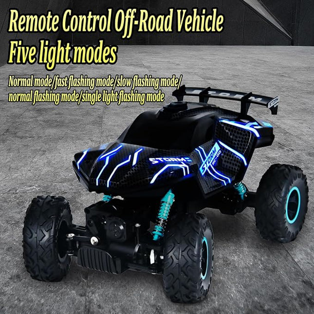 Remote Control Truck, 28cm Remote Control Car Off-Road for Boy with Spray & Light for Kids Age 4-7 8-12, 2.4Ghz All Terrain Electric RC Car Toy Gifts for Kids