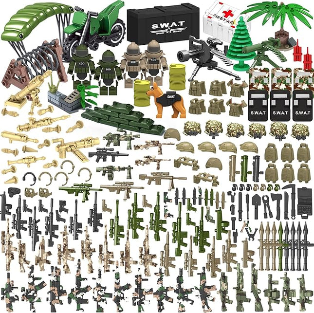 200+ Pcs Military Weapon Pack Accessories Toys Kits,STEM Military Soldier Style Weapon Sets,Swat Team Building Block Toys,Army Equipment Gear Sets,Christmas Birthday Gift for Boys,Teens,Adults