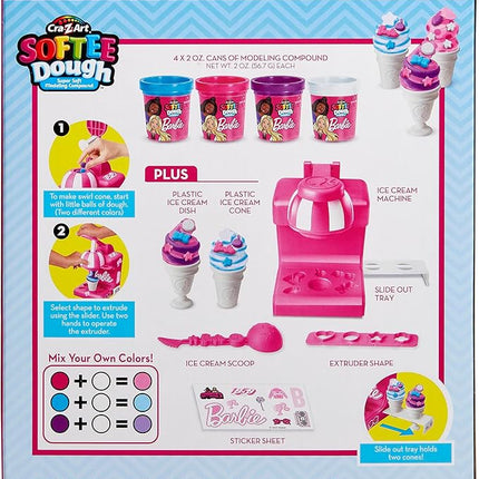 Barbie Softee Dough Ice Cream Playset with Ice Cream Maker, 4 Colors Modeling Compound, Press & Mold Mini Treats, Ages 3 and Up