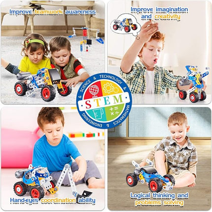 Erector Set for Boys 6-12, Building Toys for Kids Ages 4-8, 5 in 1 STEM Toys Ages 4-7 with Electric Power Motor, Construction Toys for Age 5 7 8 9 Years Old, 113 PCS DIY
